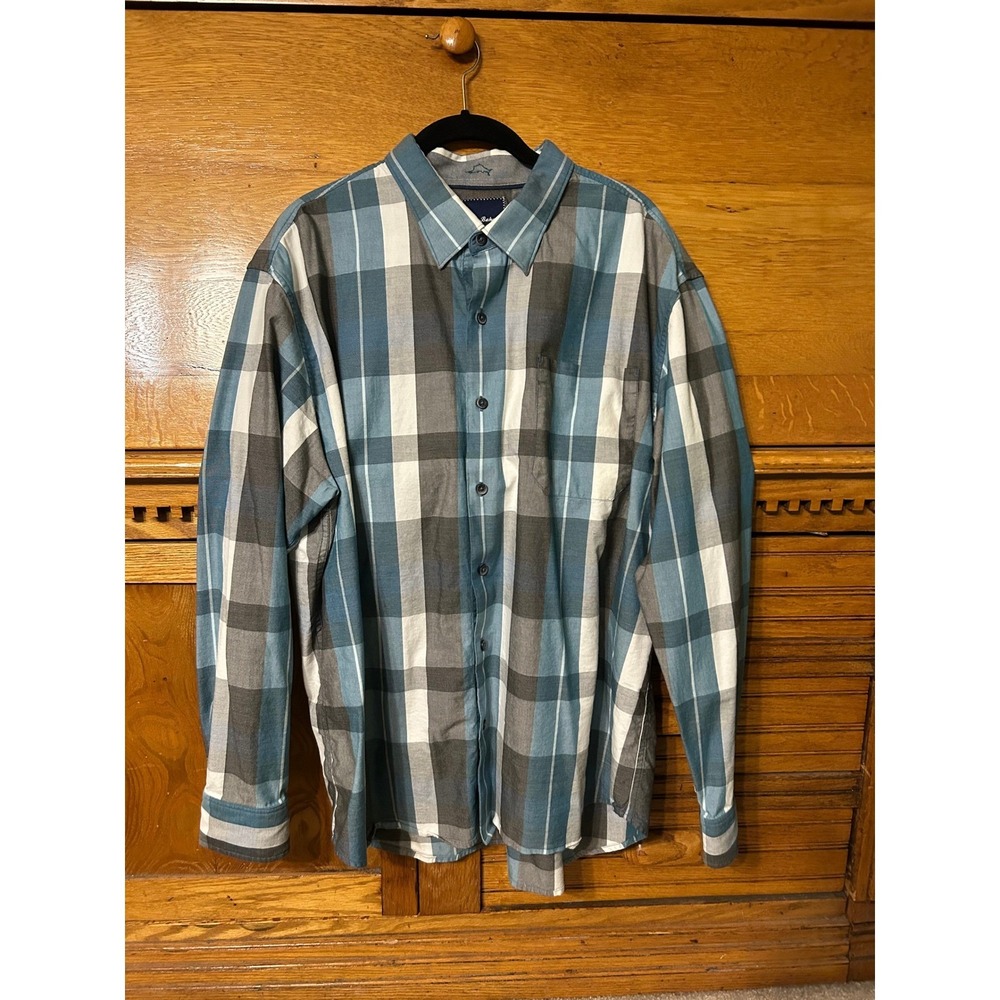 Tommy Bahama Preppy Coastal Plaid Long Sleeve Button Down Shirt XL Pocket Casual